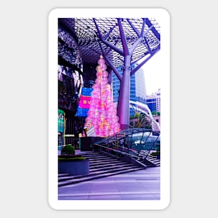 Street Christmas tree decoration in pink neon lights Sticker